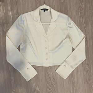 Cream Satin Button-Up Blouse